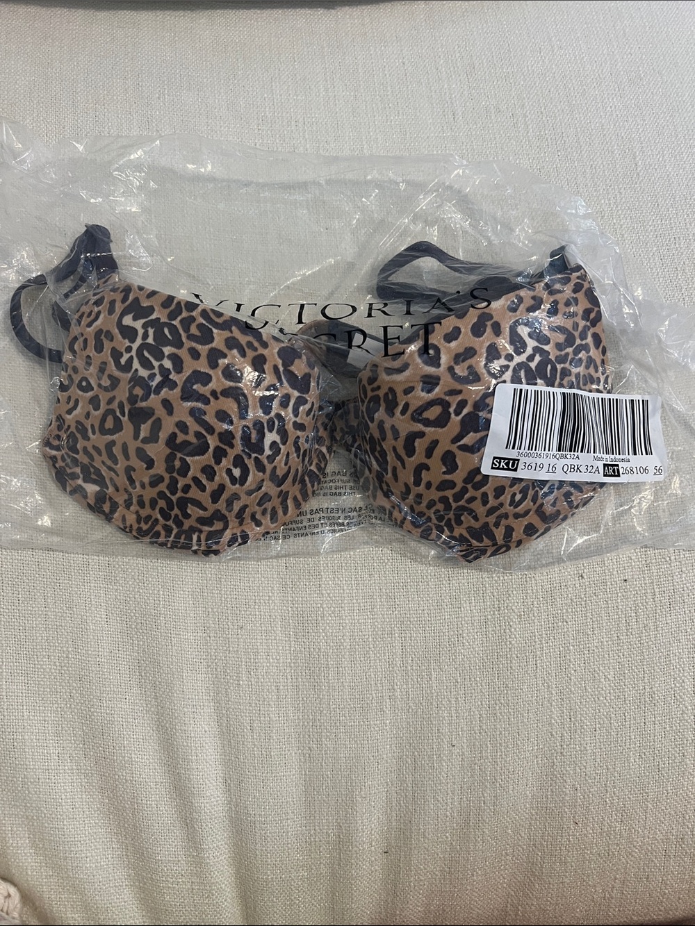 Pink Victoria's Secret Leopard Print Push-Up Bra - Brown and Black 32A